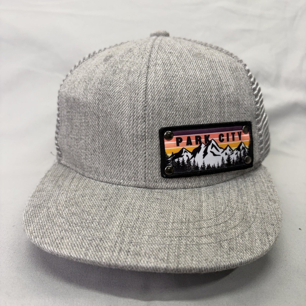Decky Park City Mountain Trucker Hat Mens OSFM Gray Mesh Snapback Cap